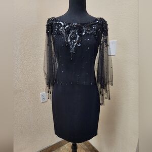 Marchesa Mini Dress | Embellished Tulle Cape Gown